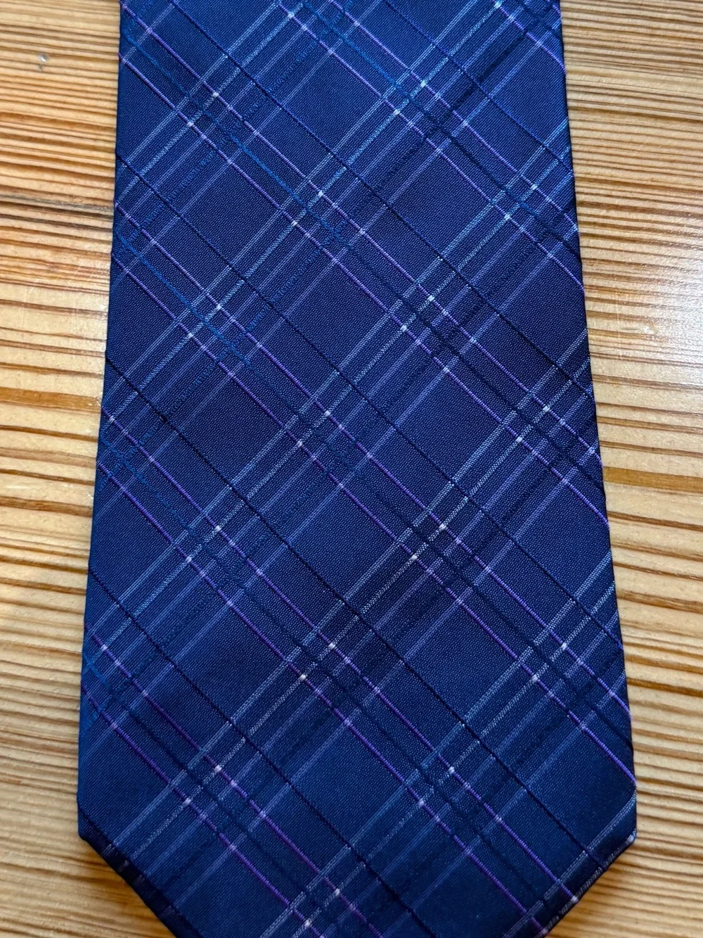 Calvin Klein Men’s 100% Silk Tie Deep Purple Plaid Extra Long 61”